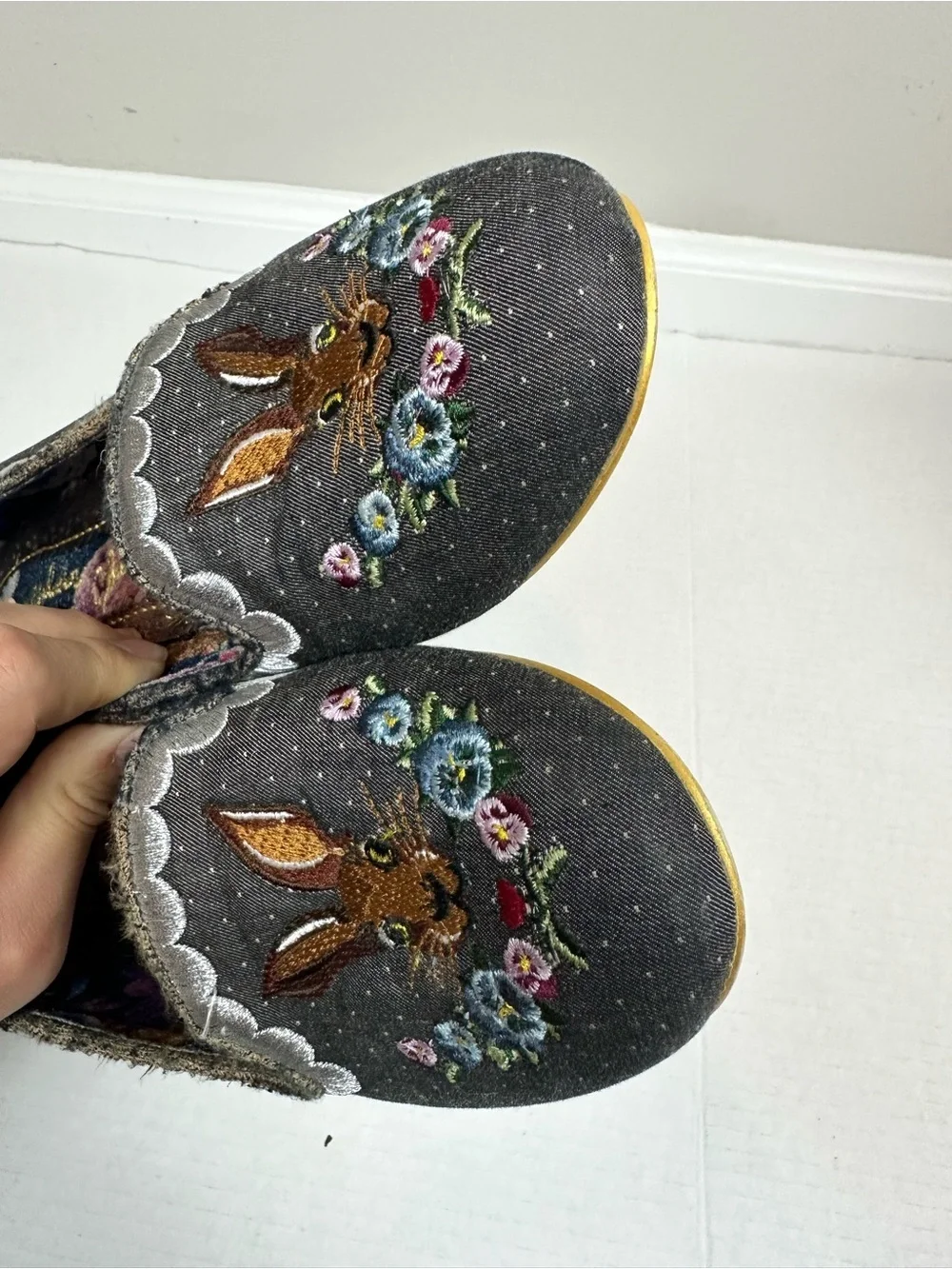Irregular Choice Black Bigwig Rabbit Embroidered Flat Shoes Size EU 42 - US 11
